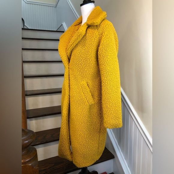 LUCKY BRAND Golden Long Sherpa Teddy Coat w Snap Closure & Hand Pockets Sz XS